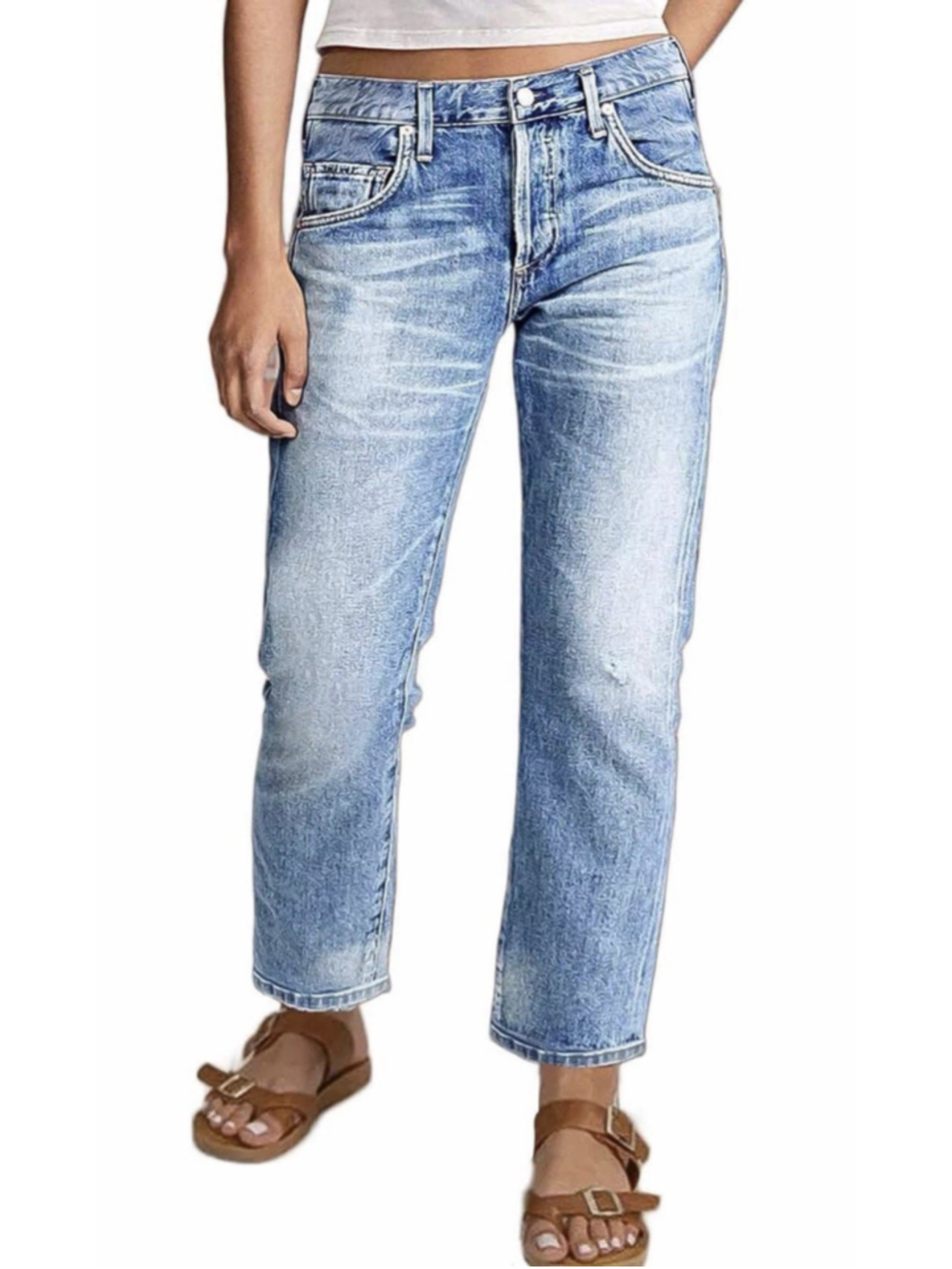 Flamingals Straight Leg Jeans for Women Cropped Mid Rise Stretchy Baggy Jean XL